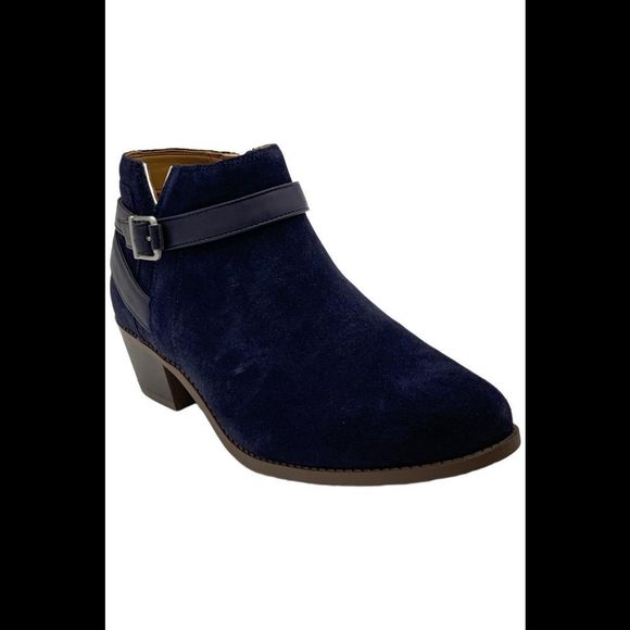 Vionic Women's Farrah Leather Ankle Boots Navy Suede - Wide - Picture 1 of 3